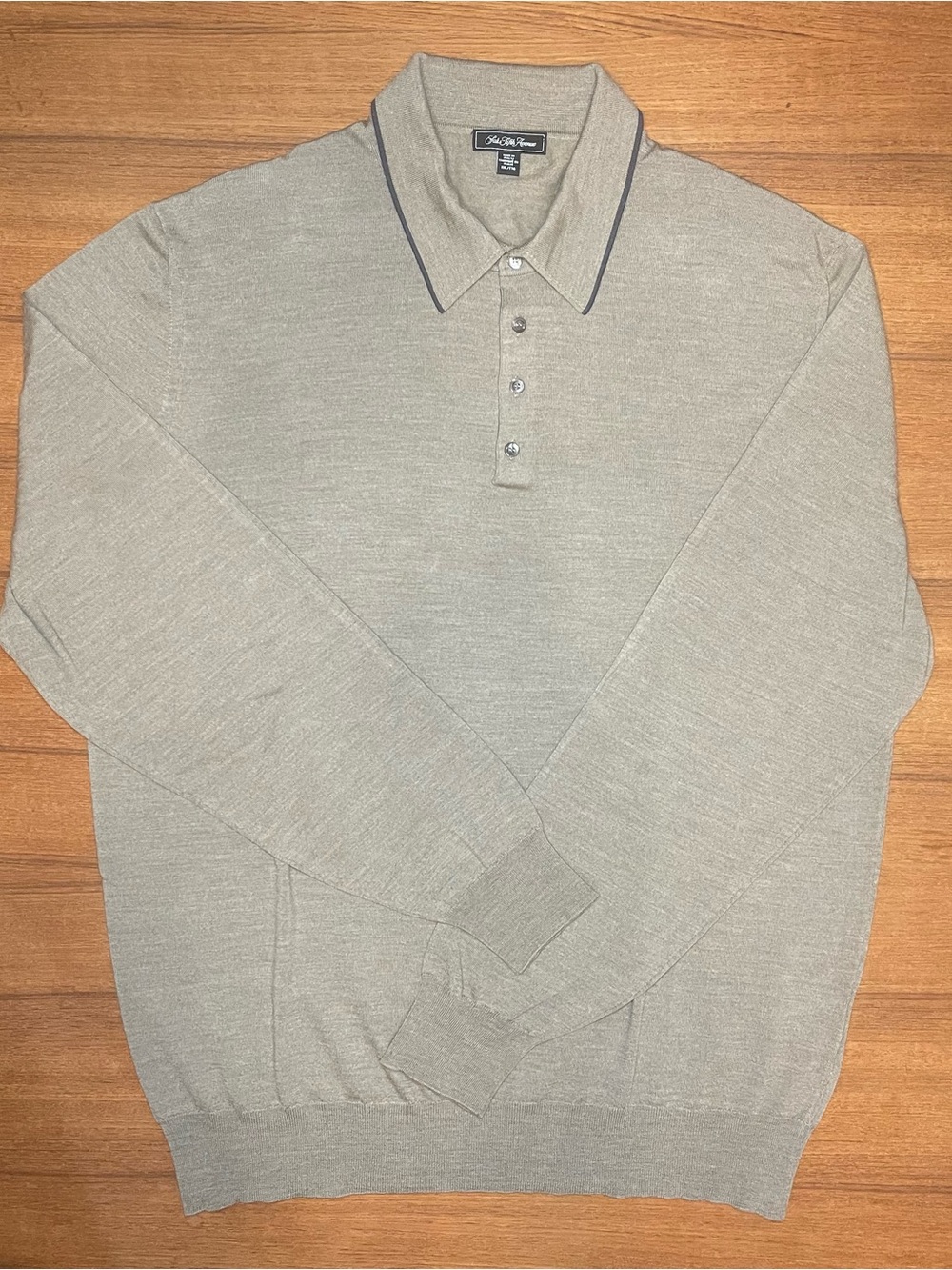 Saks Fifth Avenue Mens Wool Polo Sweater XXL Taupe Made in Italy Luxury Knit Top